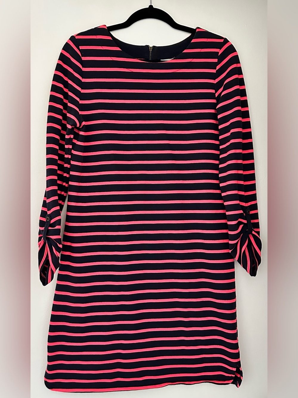 Merona Dark Navy Blue and Pink Striped Midi Dress Size Medium